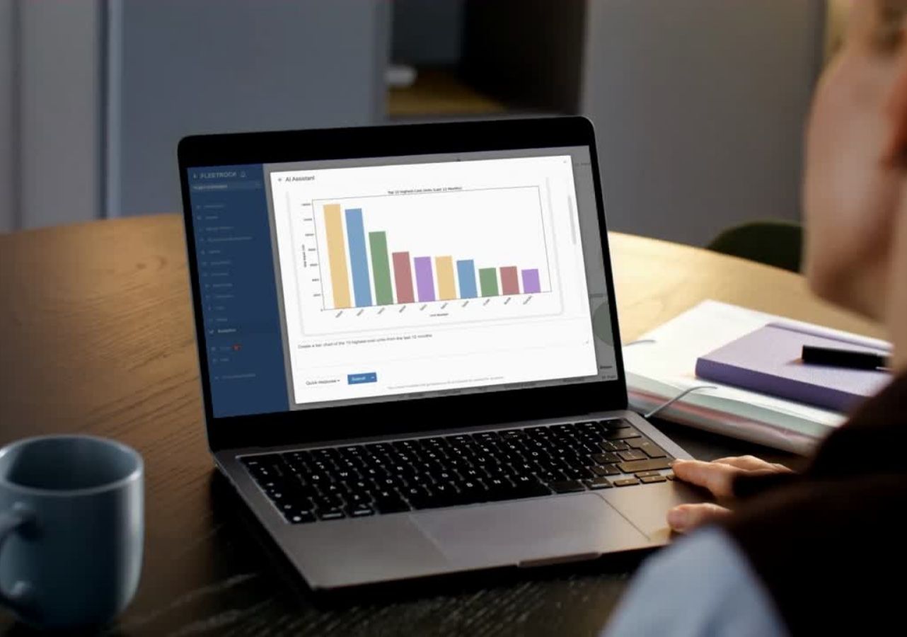 Fleetrock AI Assistant generating a bar chart of the highest-cost units over the last 12 months